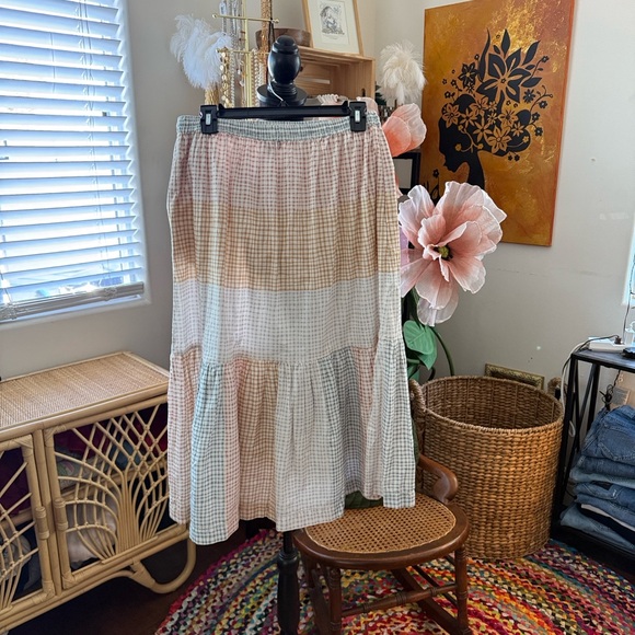 NWT Lilla P Pastel Gingham Elastic Waist Ruffle Hem Midi Skirt - Picture 2 of 5